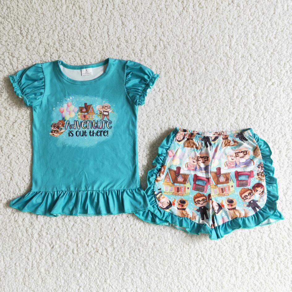 RTS new arrive girls clothes cute girl blue summer wear kids clothing sets toddler baby girl outfit