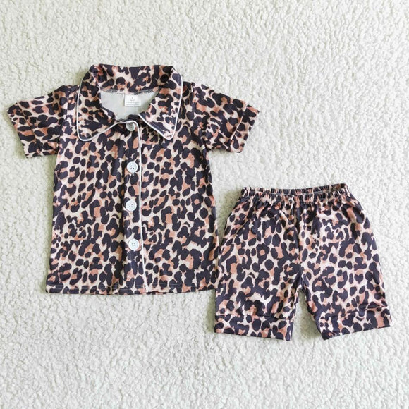 RTS Baby Boys Girls Fashion Leopard Little Kids Boutique Summer Collar Shirt Top Shorts Wholesale Boutique Outfits Clothing Set