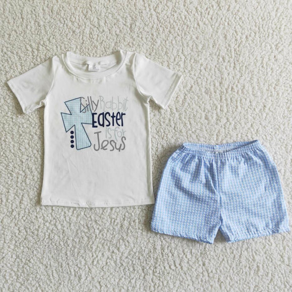 Kids summer clothing set easter jesus short sleeves shirt with woven material shorts two piece boys clothing sets