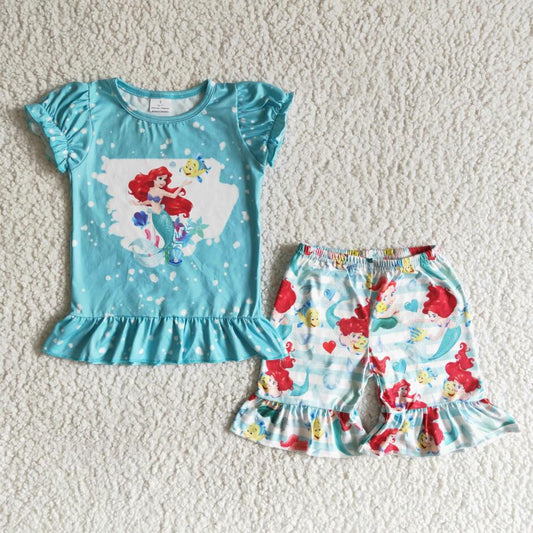 RTS Baby Girls Clothes Cartoon Fashion Short Sleeve Tee Shirt Top Ruffle Shorts Wholesale Boutique Outfits Clothing Sets