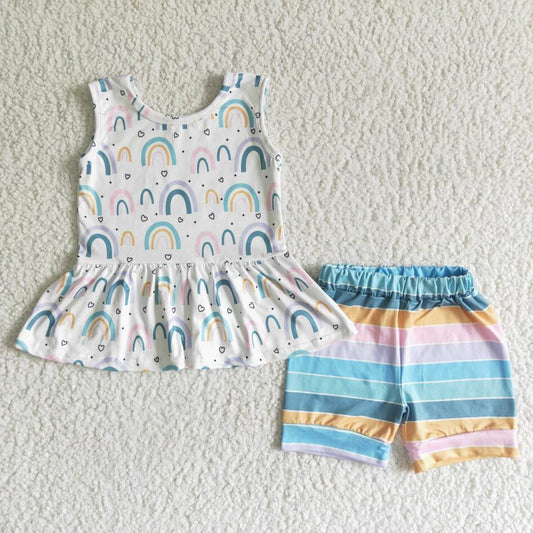 GSSO0011 SUMMER GIRLS RAINBOW SHORTS OUTFIT