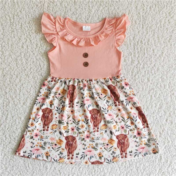 B13-30 pink cow floral dress