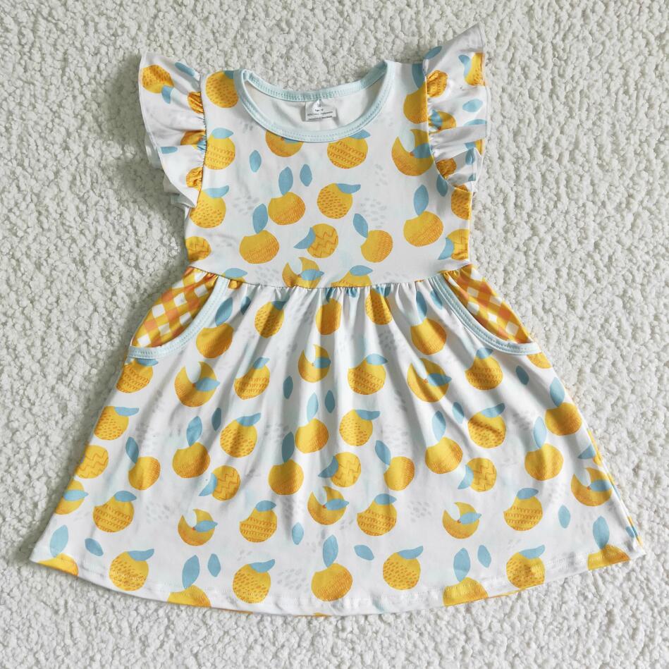 GSD0074 Summer Girls Lemon Dress With Pocket