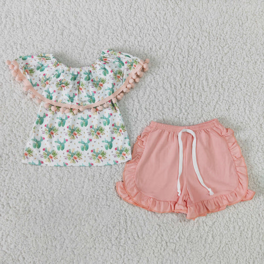 GSSO0103   Cactus Print Sleeveless Top with Pink Shorts