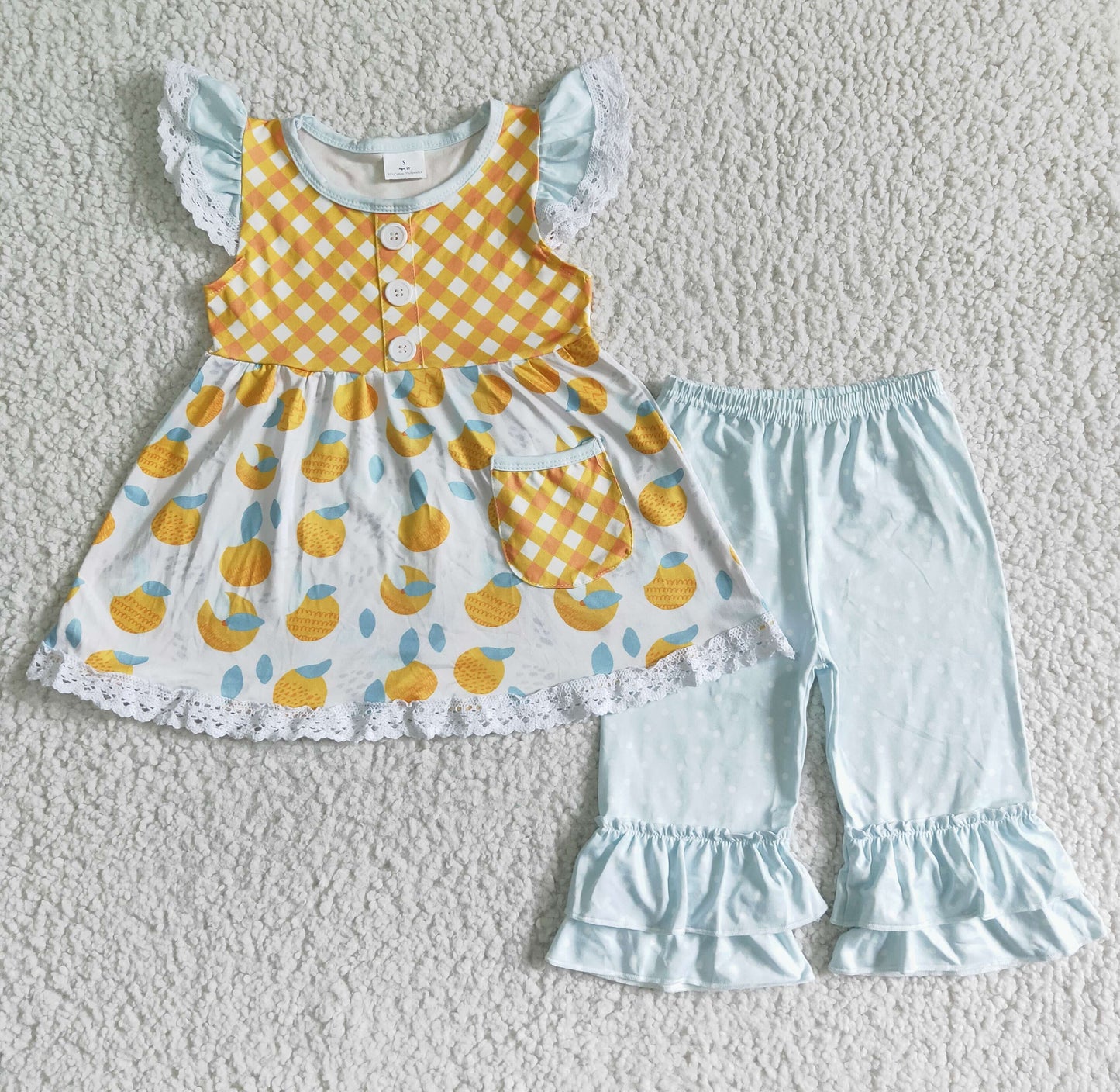 GSD0074 Lemon Pattern White Short Sleeve Dress