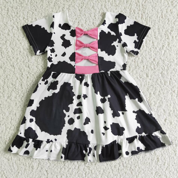 GSD0102 Summer Cow Print Dress With Pink Bow