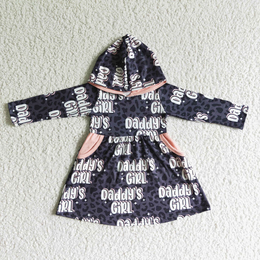 GLD0002 Girls DADDYS GIRL Long Sleeve Hooded Pocket Dress