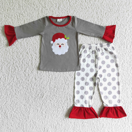 6 A24-14 Girl Embroidered Santa Claus Long Sleeve Top Red Pants