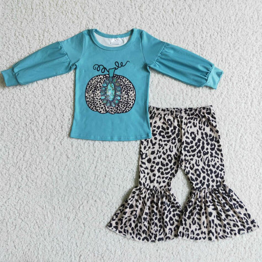 GLP0070 Kids Girls Fall Leopard Pumpkin Outfit