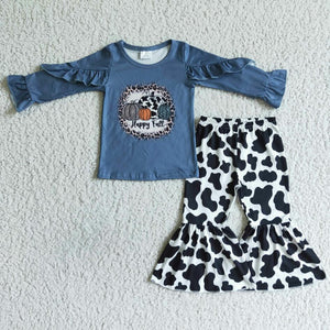 GLP0090  Halloween Pumpkin happy navy blue fall outfit