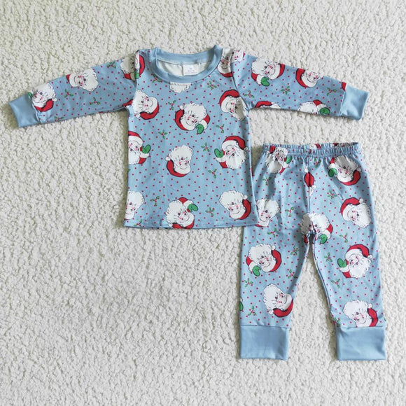 BLP0056 Baby Boys Blue Polka Dots Christmas Santa Pajamas Set