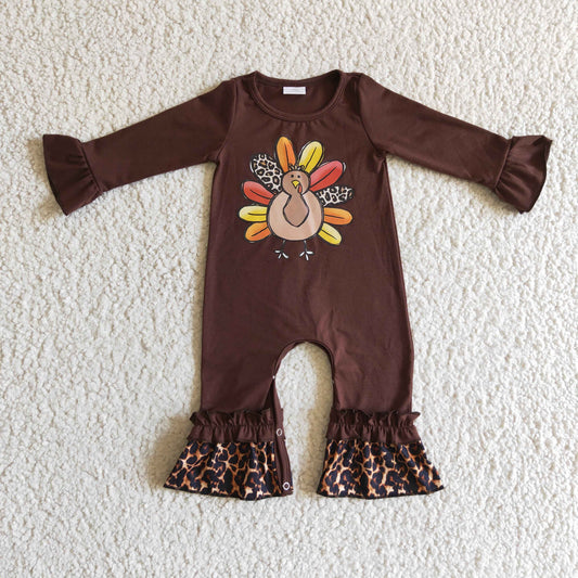 6 A2-6 Girls' Thanksgiving Turky Print Romper