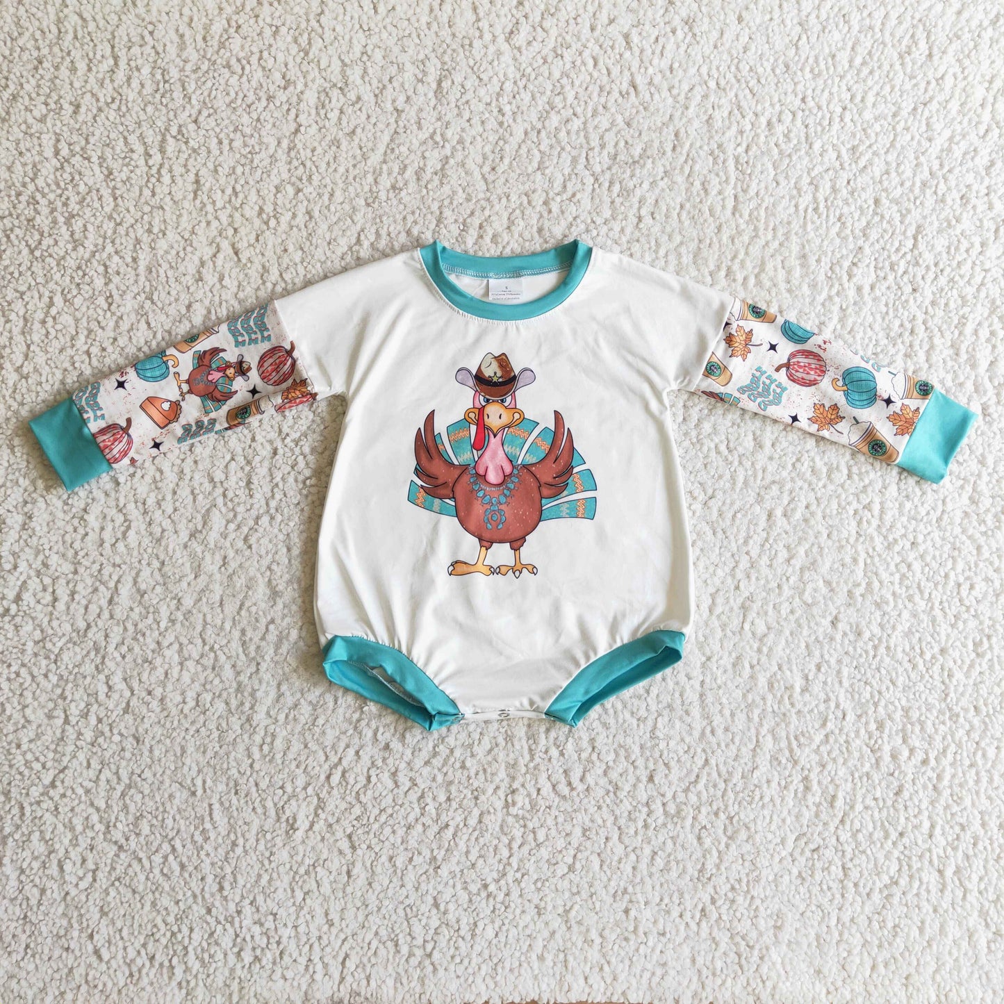 LR0170  Girls' Thanksgiving  Turky Print Romper