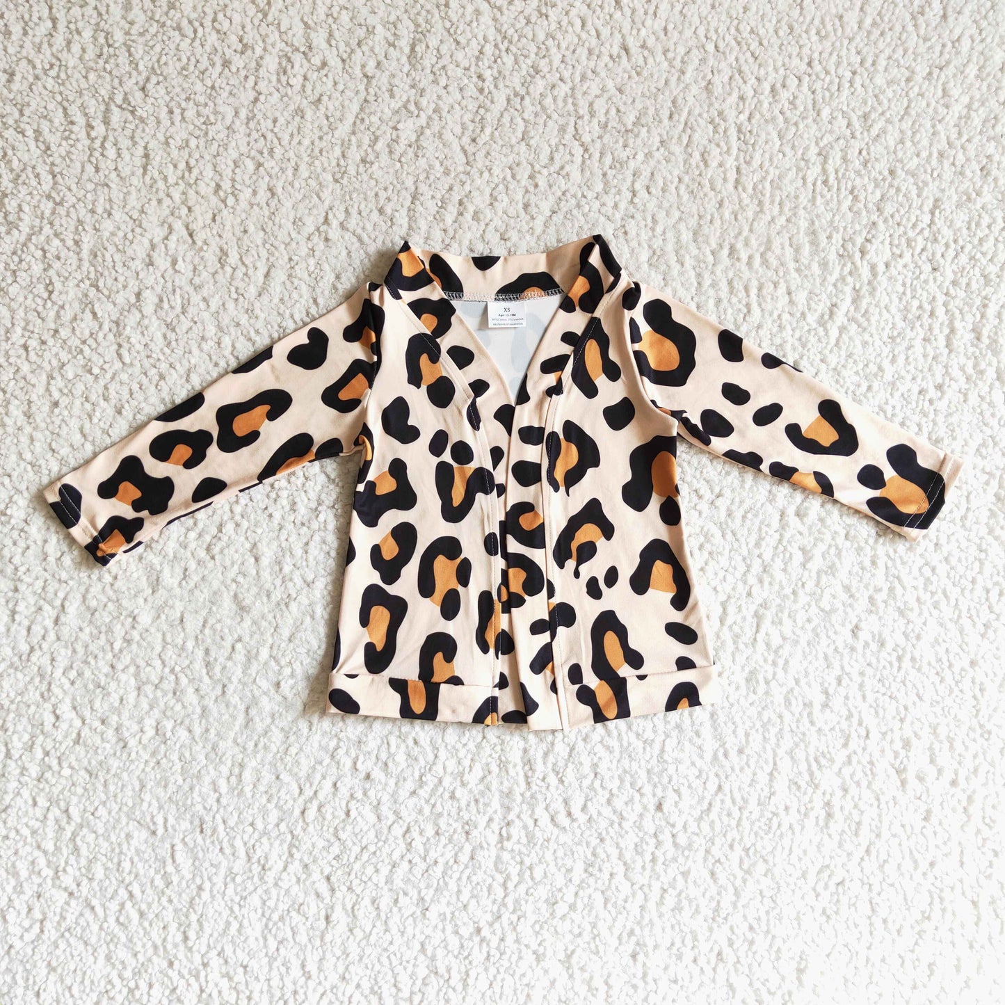 GT0038   kids girls long sleeve leopard coat