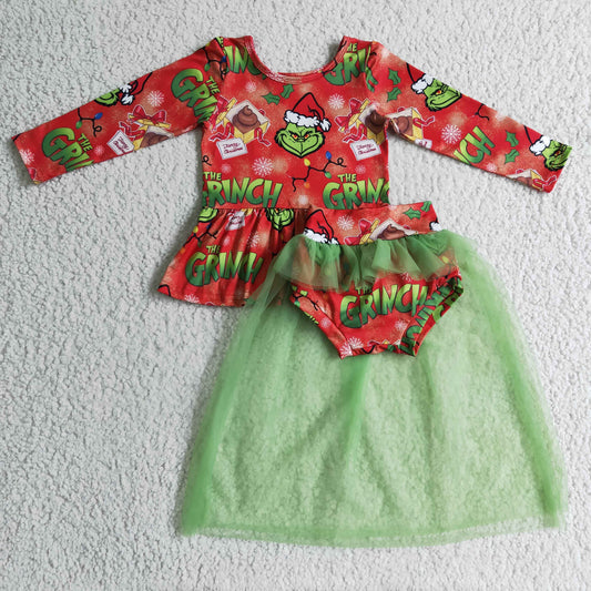 GLD0091 kids yarn Christmas 3 pic set girl boutique outfits