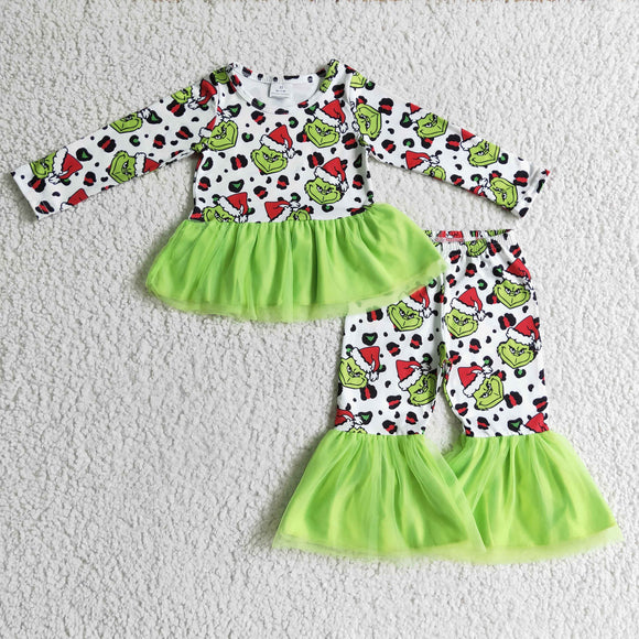 GLP0301 kids green yarn set girl Christmas outfits