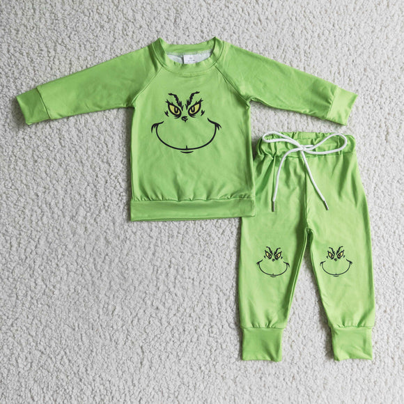 BLP0111 kids green set long sleeve top with pants 2 pic set