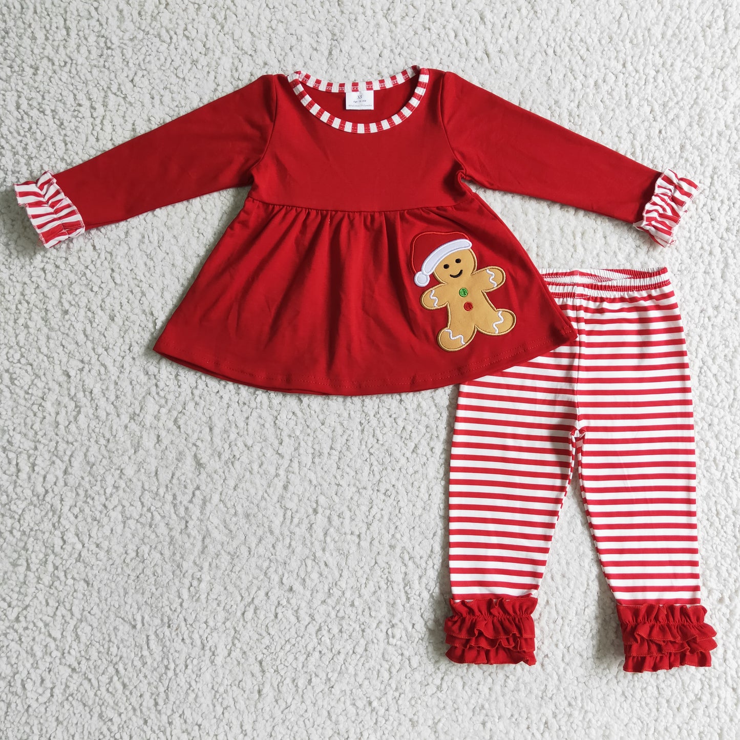 GLP0296 kids gingerbread print embroidery set Christmas outfits