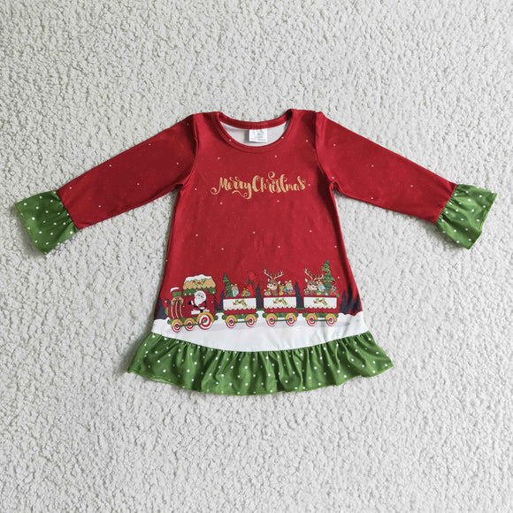 GLD0147  baby girl clothes long sleeve Christmas dress