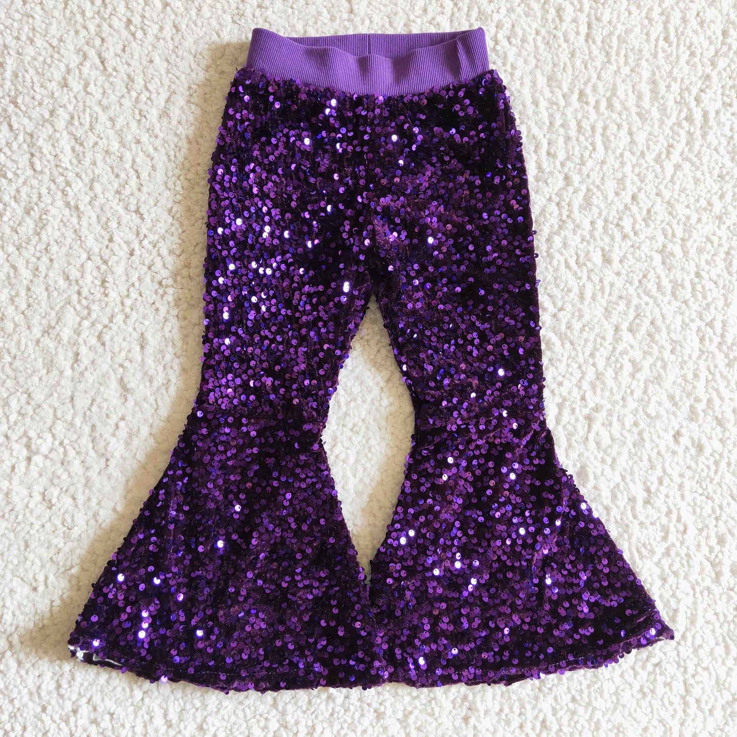 P0032 kids fall clothes purple sequins pants