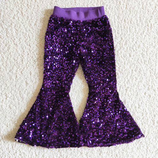 P0032 kids fall clothes purple sequins pants