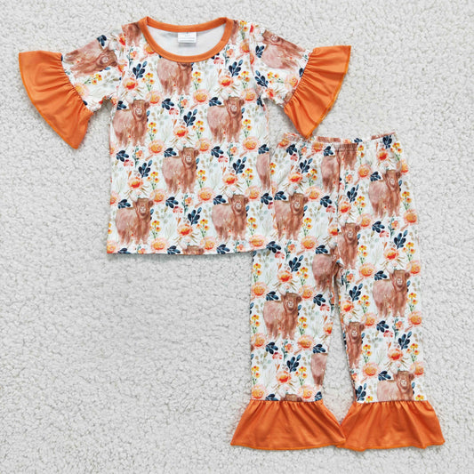 GSPO0222 kids cow print clothes set