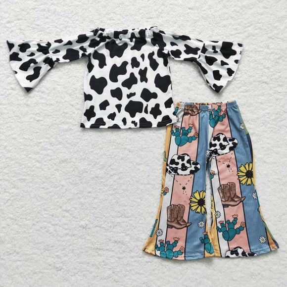 GLP0375 Kids Girls Cow Print Top Outfit