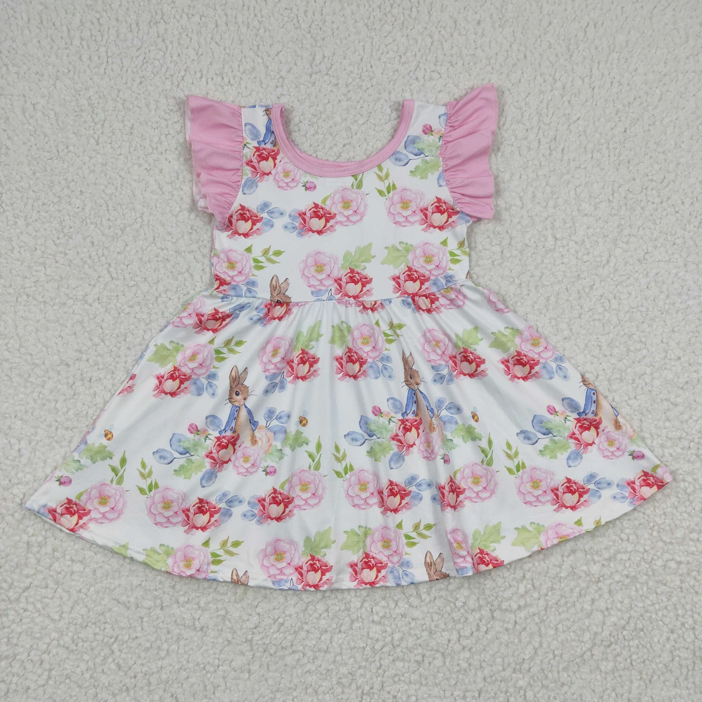 GSD0223 Girls Rabbit Rose Flying Sleeve Dress