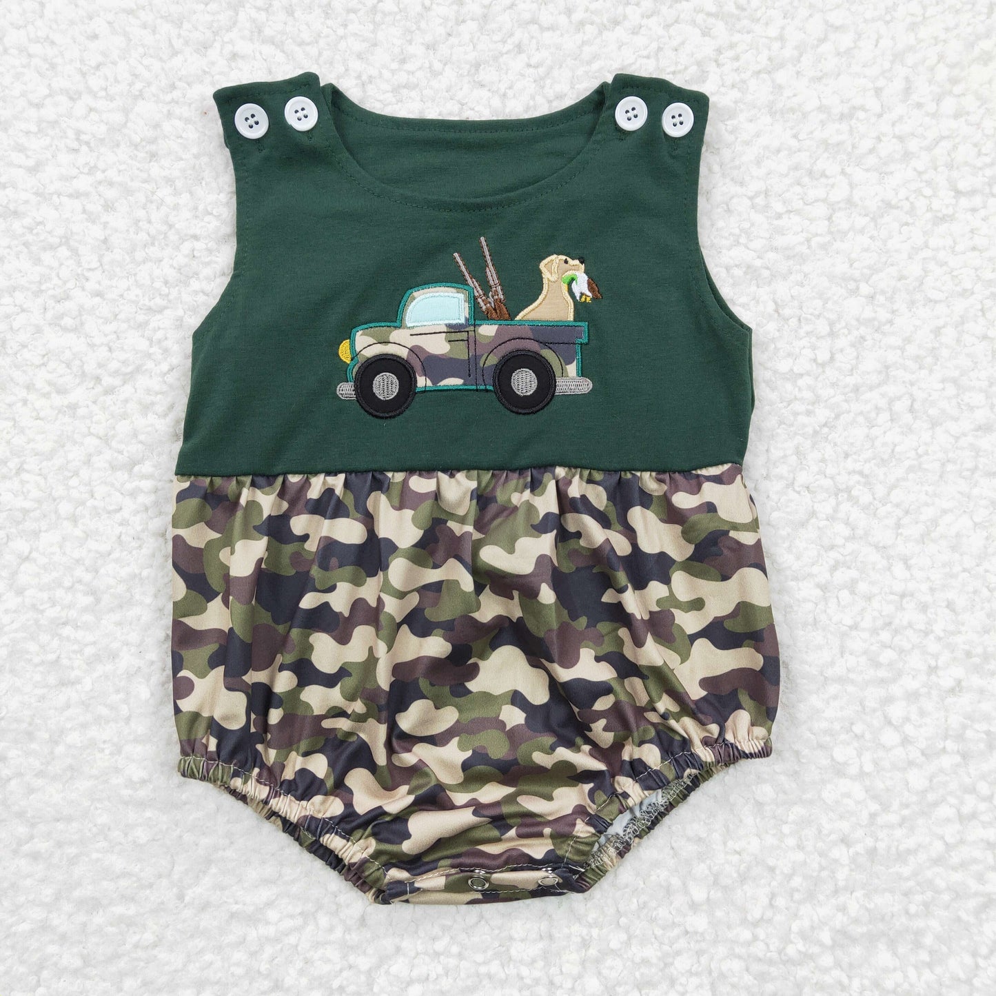 SR0183 New Boys Embroidered Camouflage Car Dog Sleeveless Jumpsuit