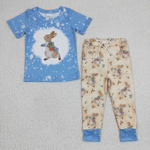 BSPO0083 Boys Peter Rabbit Blue Short Sleeve Trousers Set