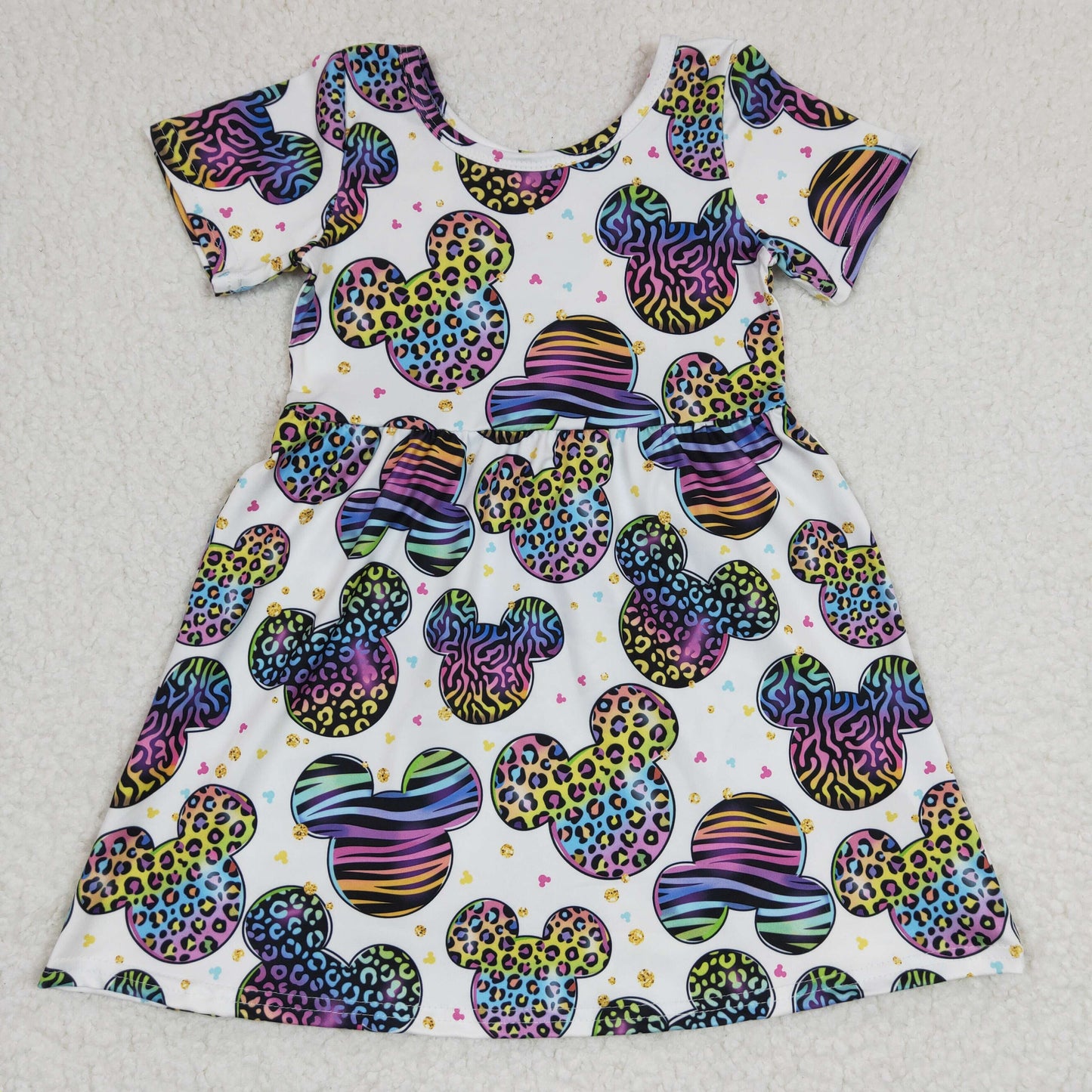 GSD0239 Girls Colorful Leopard Mickey Short Sleeve Dress