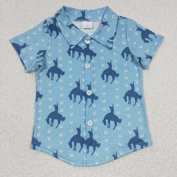 BT0164 New Boys Riding Blue Button Short Sleeve Top