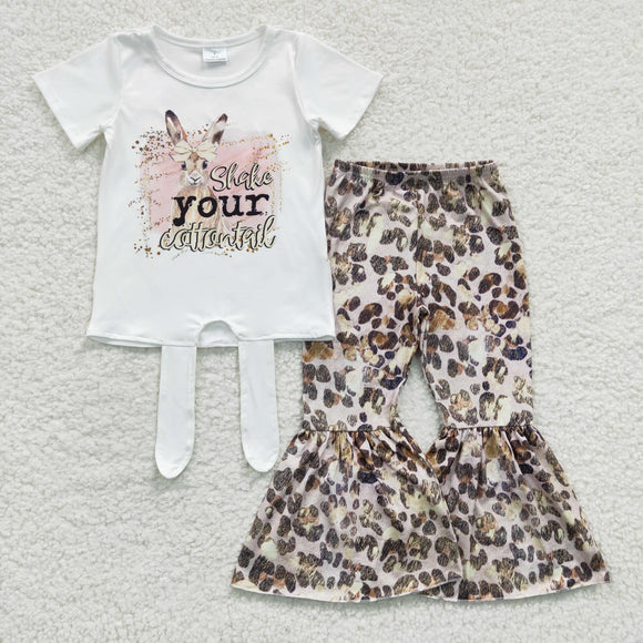 GSPO0354 New girl TOUR rabbit white short-sleeved leopard trouser suit