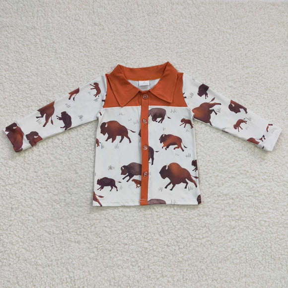 BT0200 New Boys Brown Cow White Long Sleeve Top