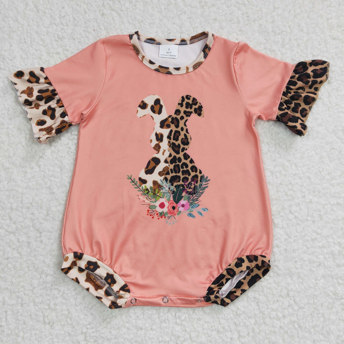 SR0117 New Girls Leopard Print Rabbit Orange Short Sleeve Jumpsuit