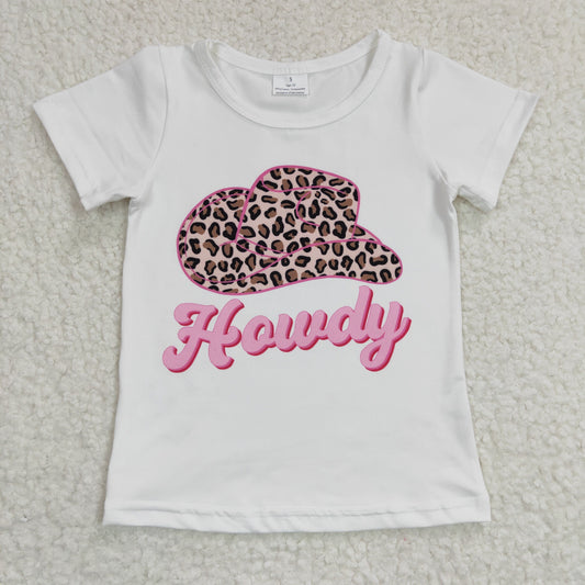 GT0138 New girl howdy leopard print hat white short-sleeved top