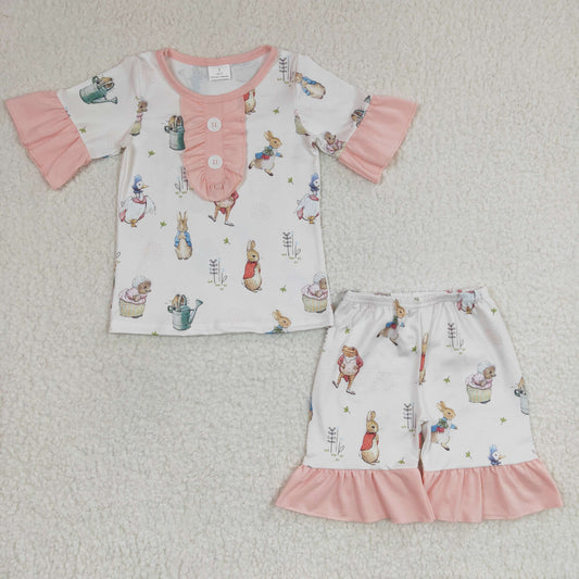 GSSO0155 New Girl Peter Rabbit Goose Lace Flying Sleeve Shorts Set