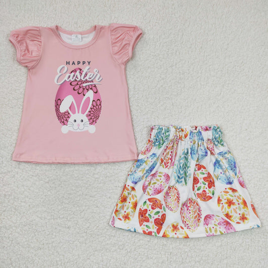 GSSO0167 New Girls Easter Pink Short Sleeve Shorts Set