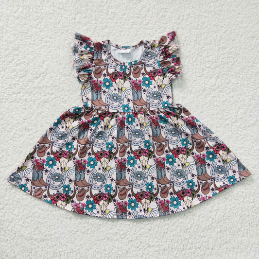 GSD0165 New Girls Boots Flower Hat Fly Sleeve Dress