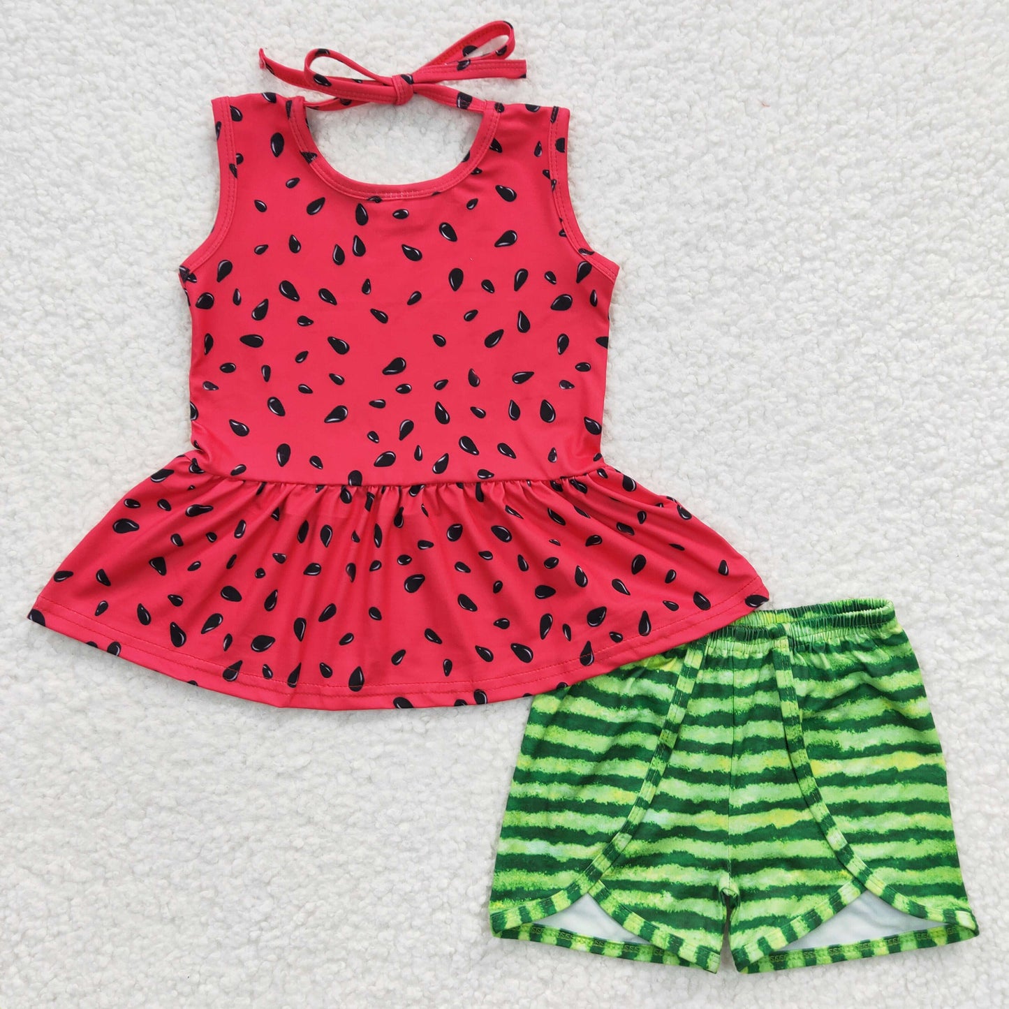 GSSO0192 New girls watermelon red sleeveless green shorts suit