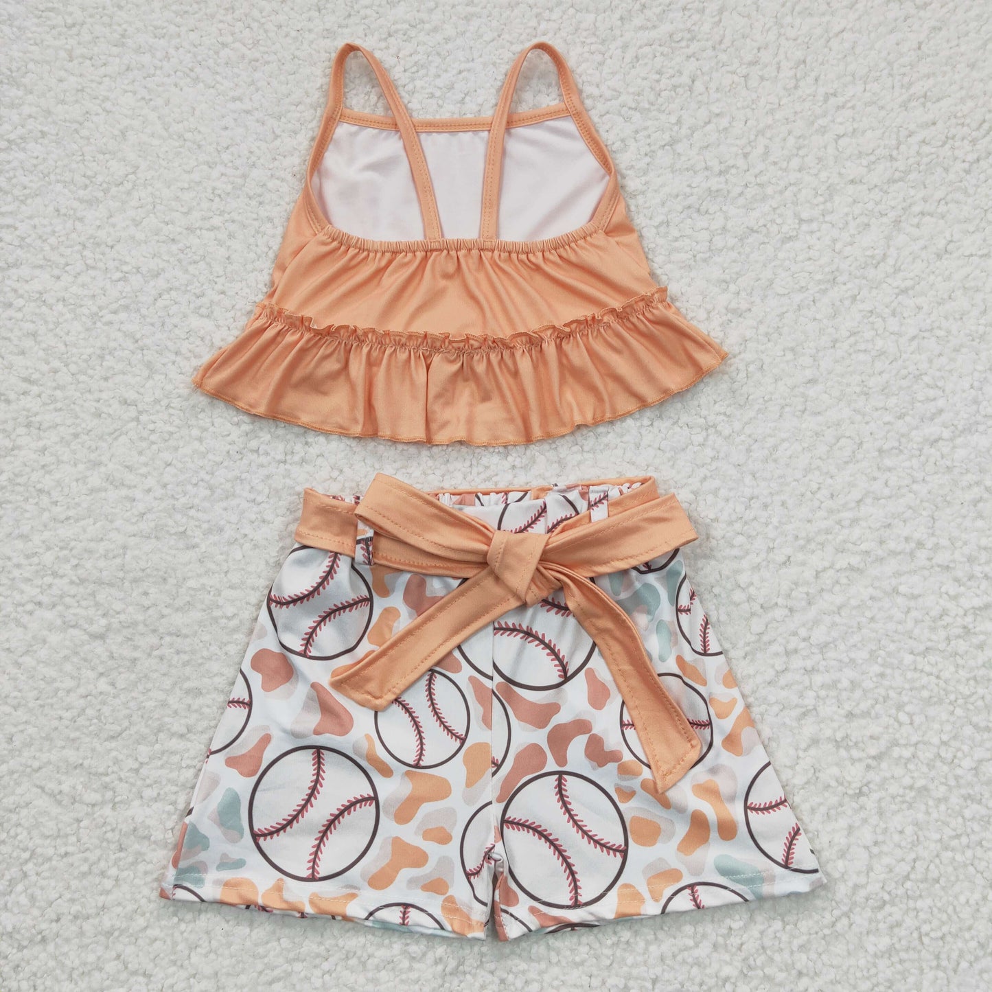 GSSO0172 New girls baseball orange tank top shorts suit