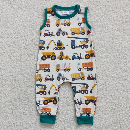 SR0197 New boys engineering car excavator sleeveless onesie