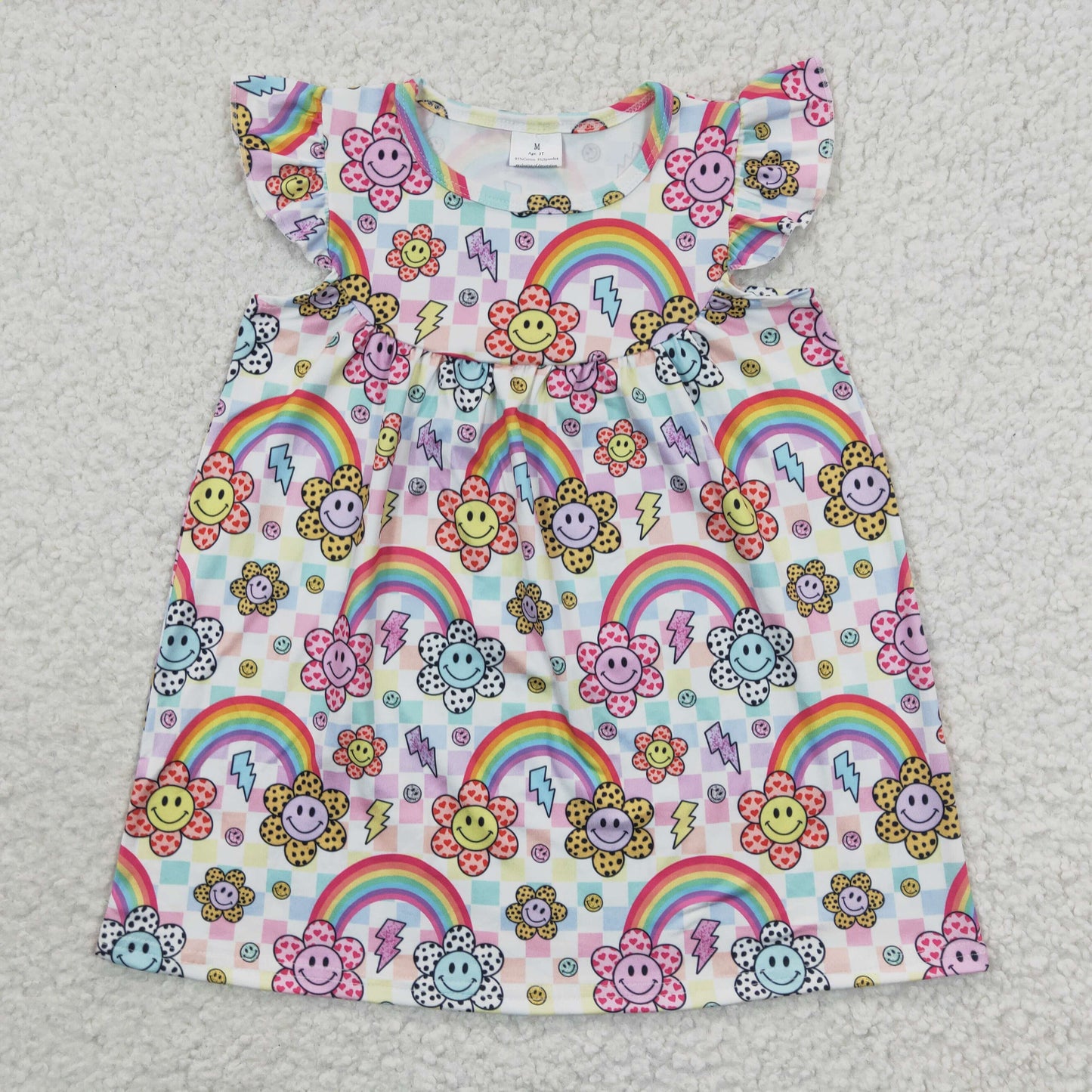 GSD0324 Rainbow Smiley Face Flying Sleeve dress pink