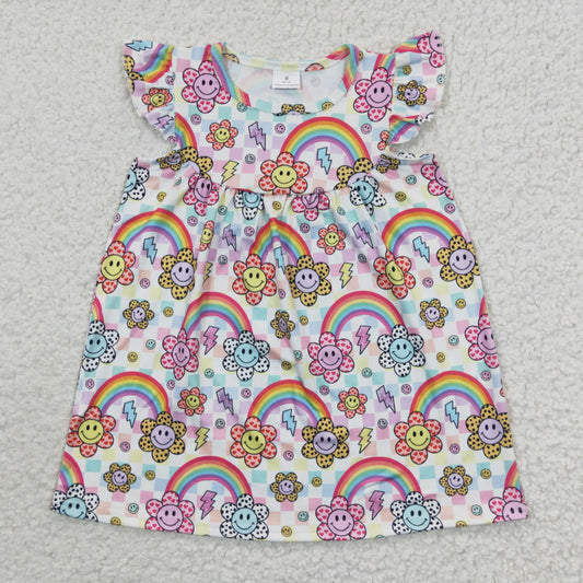 GSD0324 Rainbow Smiley Face Flying Sleeve dress pink