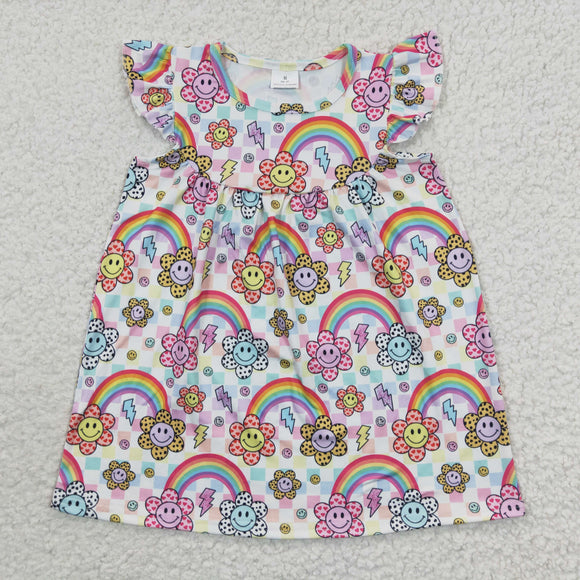 GSD0324 Rainbow Smiley Face Flying Sleeve dress pink