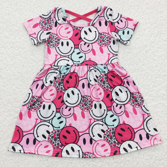 GSD0312 Smiley face pink rose short sleeve dress