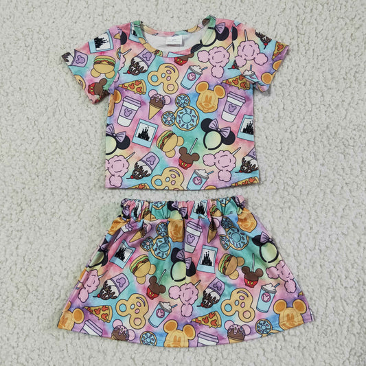 GSD0073  Summer girl new anime movie image color pattern print short-sleeved top with shorts suit