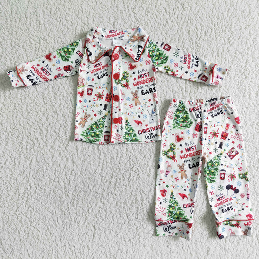 6 A1-30  Anime Characters and Christmas Elements Print Trousers Long Sleeve Pajamas