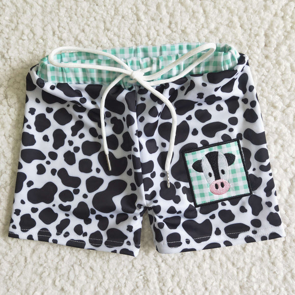 D14-4 Cow head pattern embroidered milk pattern swimming trunks summer boys