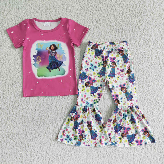 GSPO0067   Rose red anime movie print short-sleeved top with printed shorts